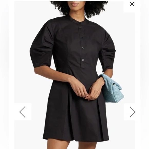 NWOT FRAME Black Pleated Cotton Poplin Puff Sleeve Mini Dress Size Small - Picture 1 of 9